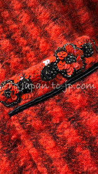 CHANEL 90A Vintage Campaign Ad Limited Red Beads Trim Tweed Jacket 42 44 シャネル ヴィンテージ レッド キャンペーン広告 限定品 ビーズトリム ウール ツイード ジャケット