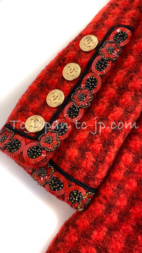 CHANEL 90A Vintage Campaign Ad Limited Red Beads Trim Tweed Jacket 42 44 シャネル ヴィンテージ レッド キャンペーン広告 限定品 ビーズトリム ウール ツイード ジャケット