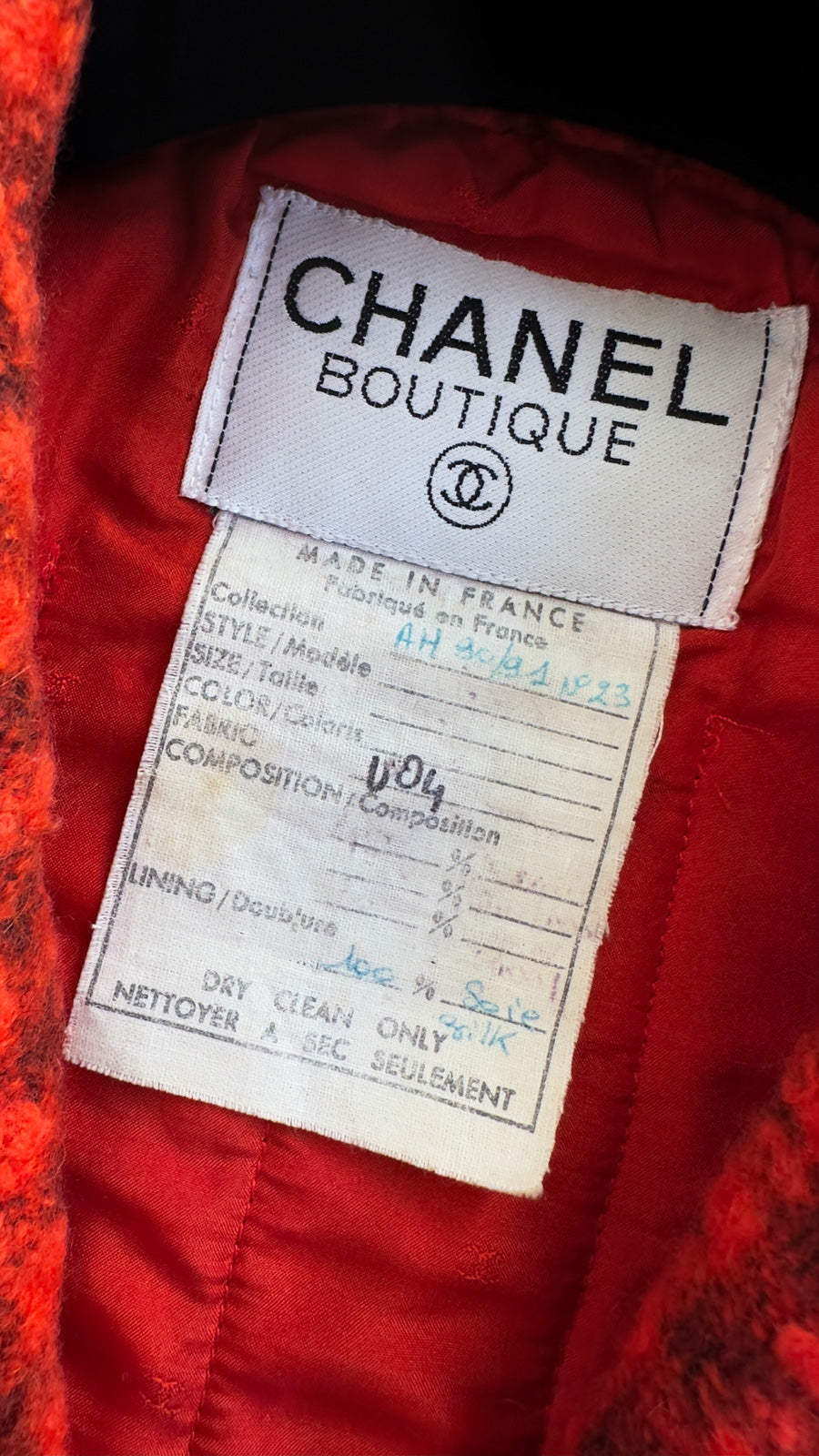 CHANEL 90A Vintage Campaign Ad Limited Red Beads Trim Tweed Jacket 42 44 シャネル ヴィンテージ レッド キャンペーン広告 限定品 ビーズトリム ウール ツイード ジャケット
