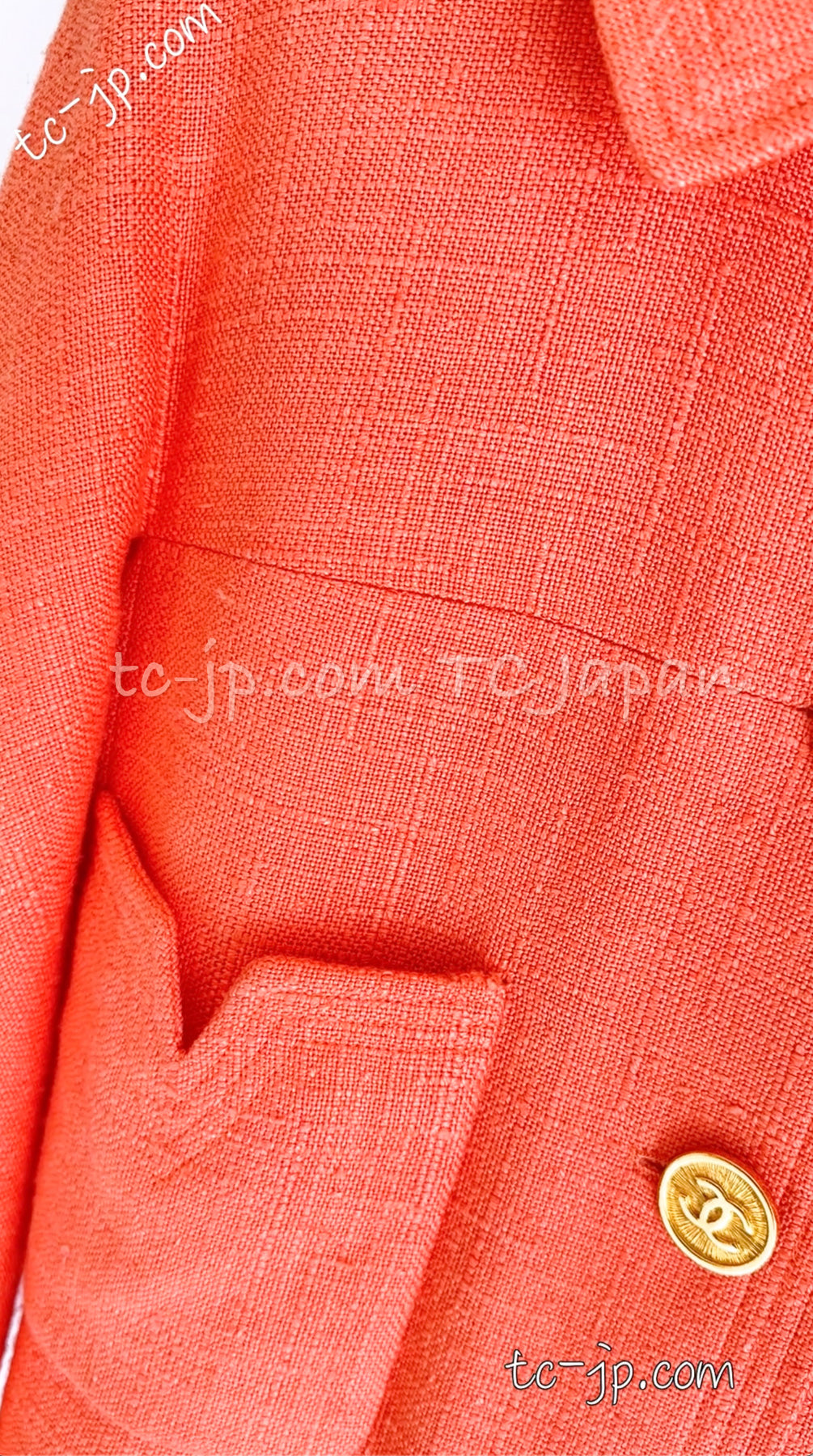 CHANEL 91C Vintage Apricot Gold Button Cotton Jacket Dress Setup 34 36 38 シャネル ヴィンテージ アプリコット CC ゴールド ボタン コットン ジャケット ワンピース セットアップ 即発