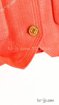 CHANEL 91C Vintage Apricot Gold Button Cotton Jacket Dress Setup 34 36 38 シャネル ヴィンテージ アプリコット CC ゴールド ボタン コットン ジャケット ワンピース セットアップ 即発