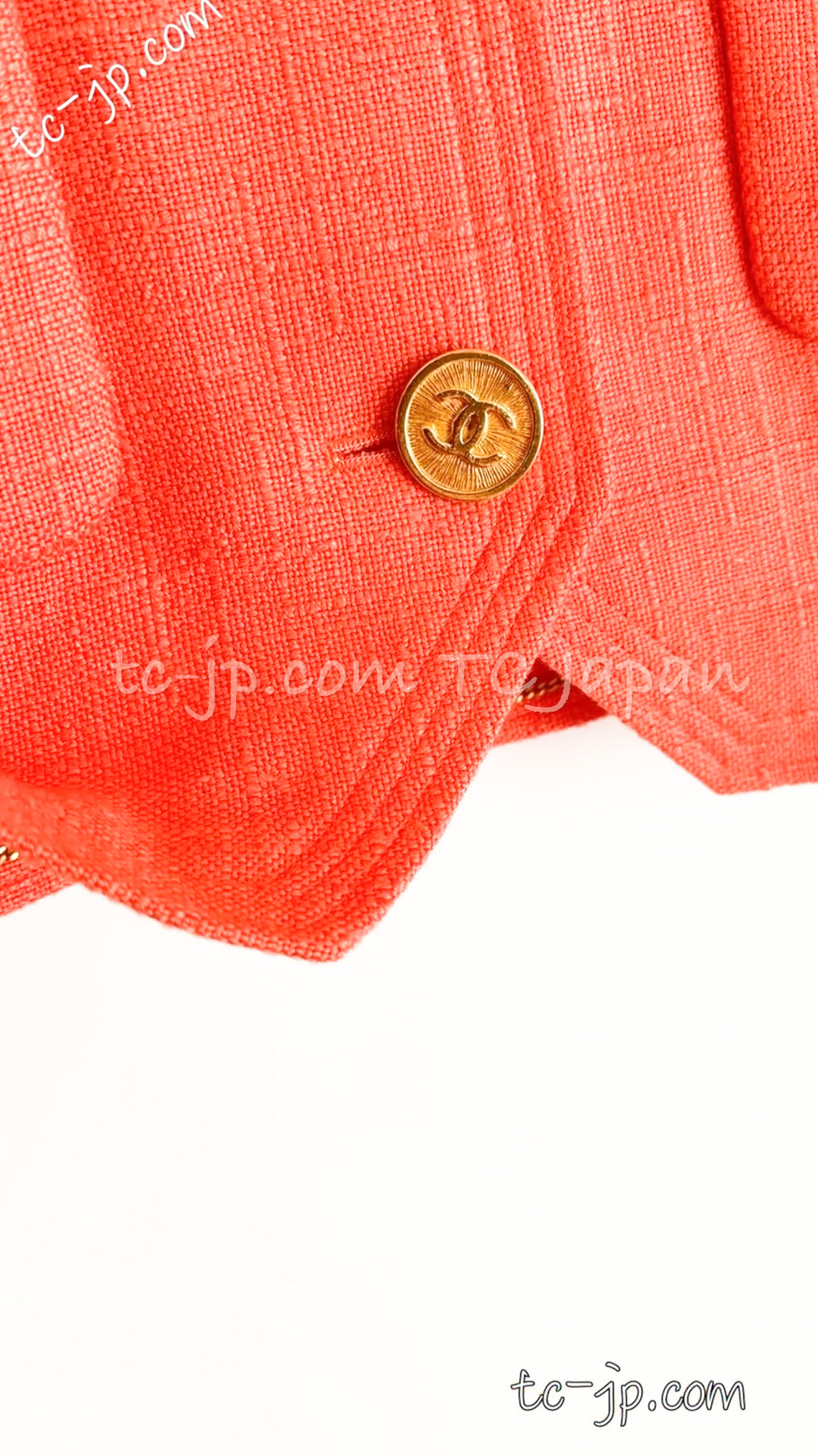 CHANEL 91C Vintage Apricot Gold Button Cotton Jacket Dress Setup 34 36 38 シャネル ヴィンテージ アプリコット CC ゴールド ボタン コットン ジャケット ワンピース セットアップ 即発