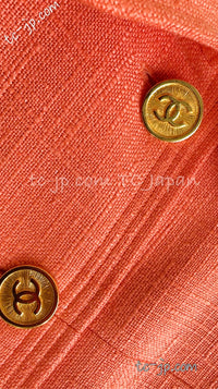 CHANEL 91C Vintage Apricot Gold Button Cotton Jacket Dress Setup 34 36 38 シャネル ヴィンテージ アプリコット CC ゴールド ボタン コットン ジャケット ワンピース セットアップ 即発