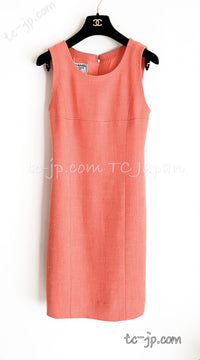 CHANEL 91C Vintage Apricot Gold Button Cotton Jacket Dress Setup 34 36 38 シャネル ヴィンテージ アプリコット CC ゴールド ボタン コットン ジャケット ワンピース セットアップ 即発