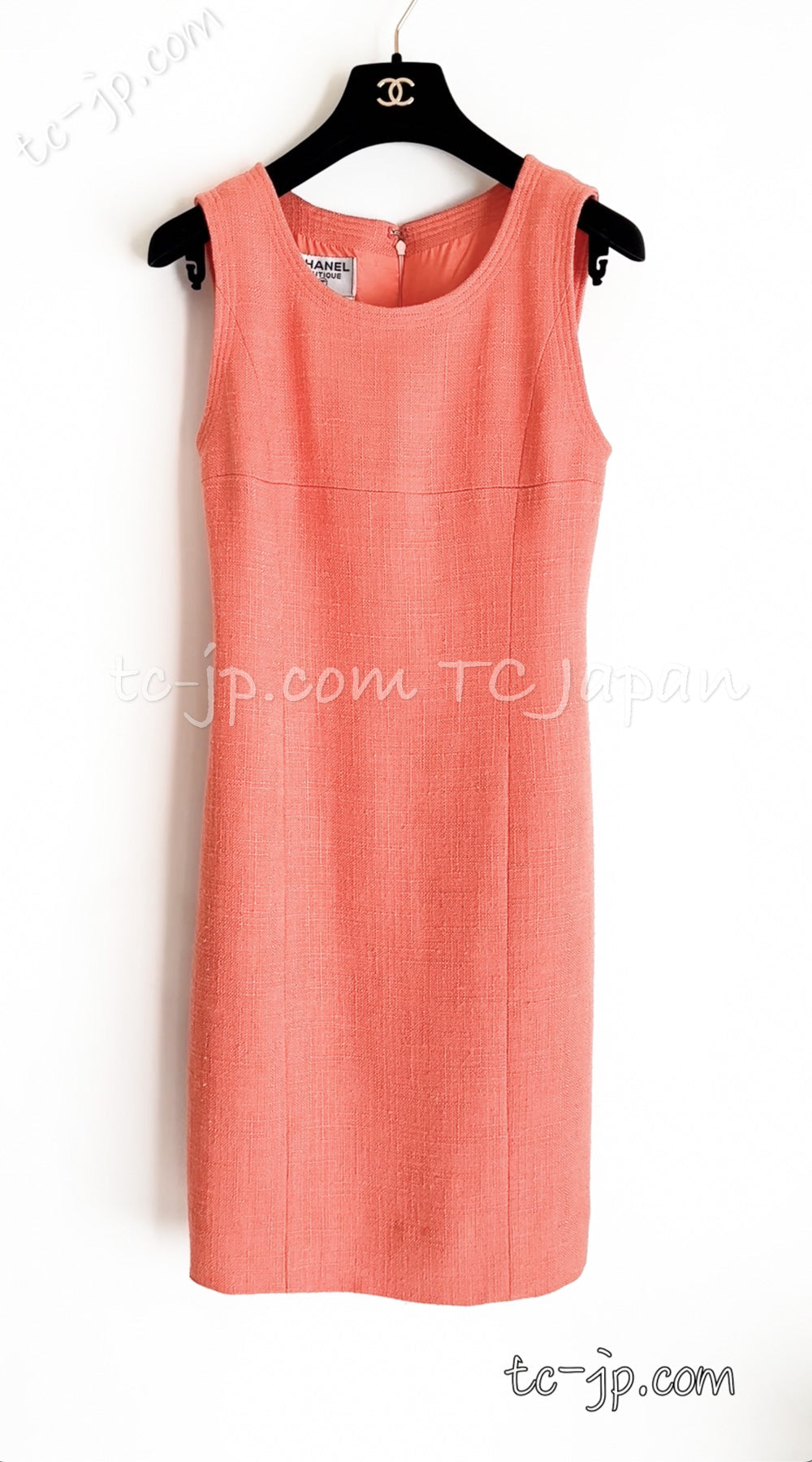 CHANEL 91C Vintage Apricot Gold Button Cotton Jacket Dress Setup 34 36 38 シャネル ヴィンテージ アプリコット CC ゴールド ボタン コットン ジャケット ワンピース セットアップ 即発