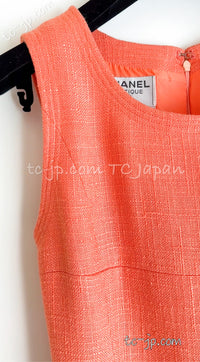 CHANEL 91C Vintage Apricot Gold Button Cotton Jacket Dress Setup 34 36 38 シャネル ヴィンテージ アプリコット CC ゴールド ボタン コットン ジャケット ワンピース セットアップ 即発