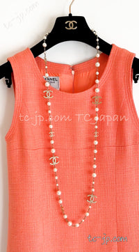 CHANEL 91C Vintage Apricot Gold Button Cotton Jacket Dress Setup 34 36 38 シャネル ヴィンテージ アプリコット CC ゴールド ボタン コットン ジャケット ワンピース セットアップ 即発
