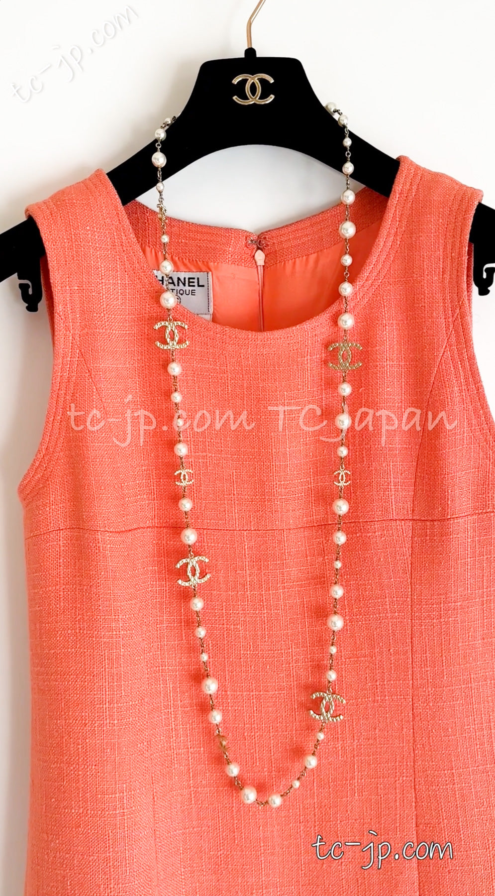 CHANEL 91C Vintage Apricot Gold Button Cotton Jacket Dress Setup 34 36 38 シャネル ヴィンテージ アプリコット CC ゴールド ボタン コットン ジャケット ワンピース セットアップ 即発