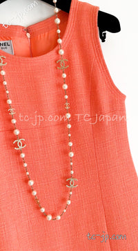 CHANEL 91C Vintage Apricot Gold Button Cotton Jacket Dress Setup 34 36 38 シャネル ヴィンテージ アプリコット CC ゴールド ボタン コットン ジャケット ワンピース セットアップ 即発