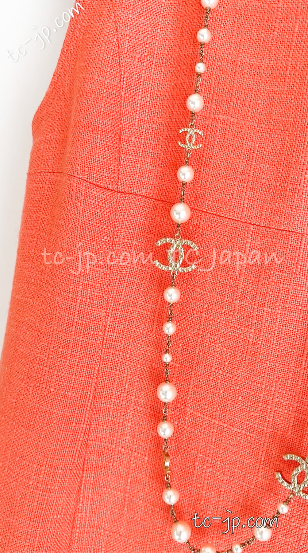 CHANEL 91C Vintage Apricot Gold Button Cotton Jacket Dress Setup 34 36 38 シャネル ヴィンテージ アプリコット CC ゴールド ボタン コットン ジャケット ワンピース セットアップ 即発