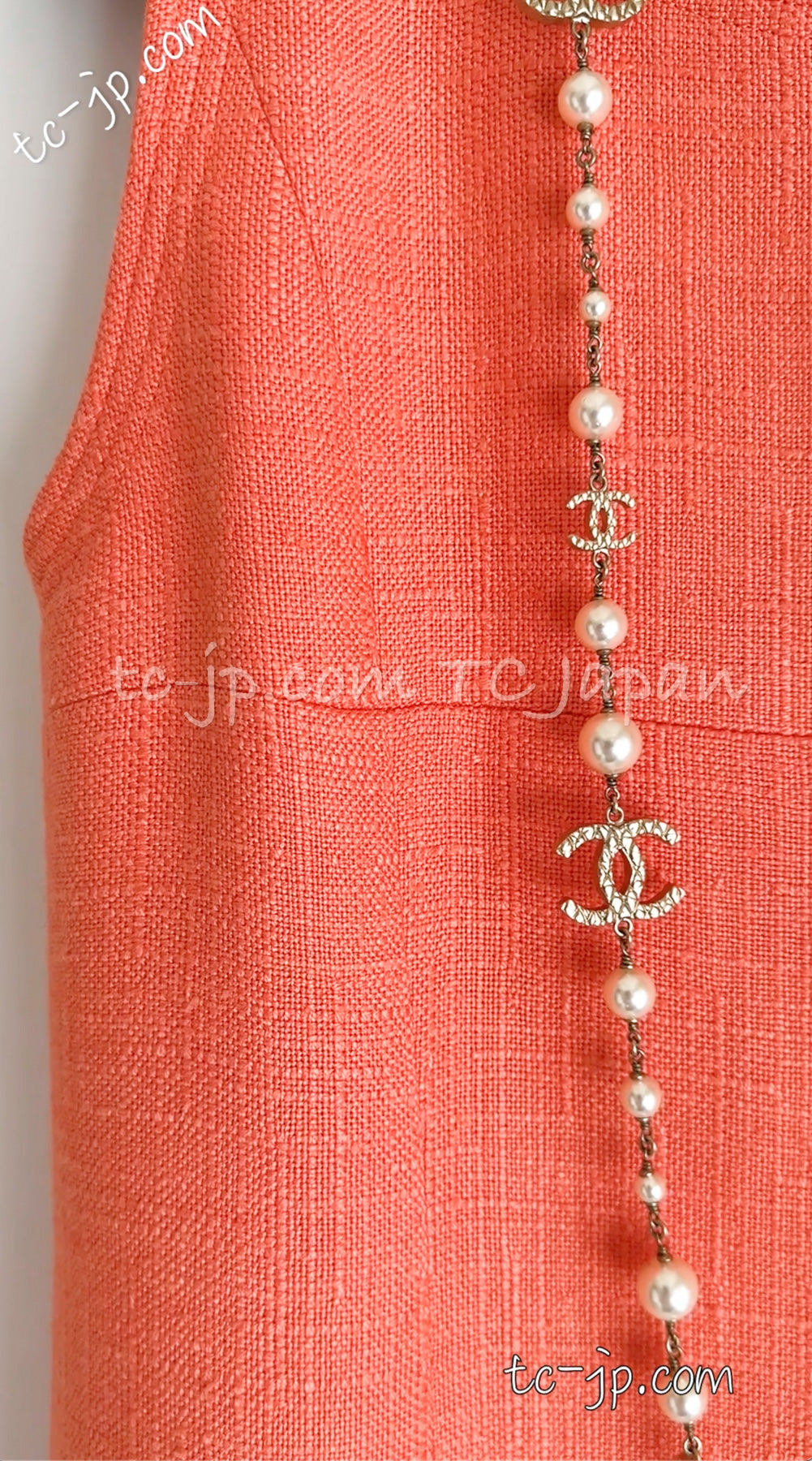 CHANEL 91C Vintage Apricot Gold Button Cotton Jacket Dress Setup 34 36 38 シャネル ヴィンテージ アプリコット CC ゴールド ボタン コットン ジャケット ワンピース セットアップ 即発