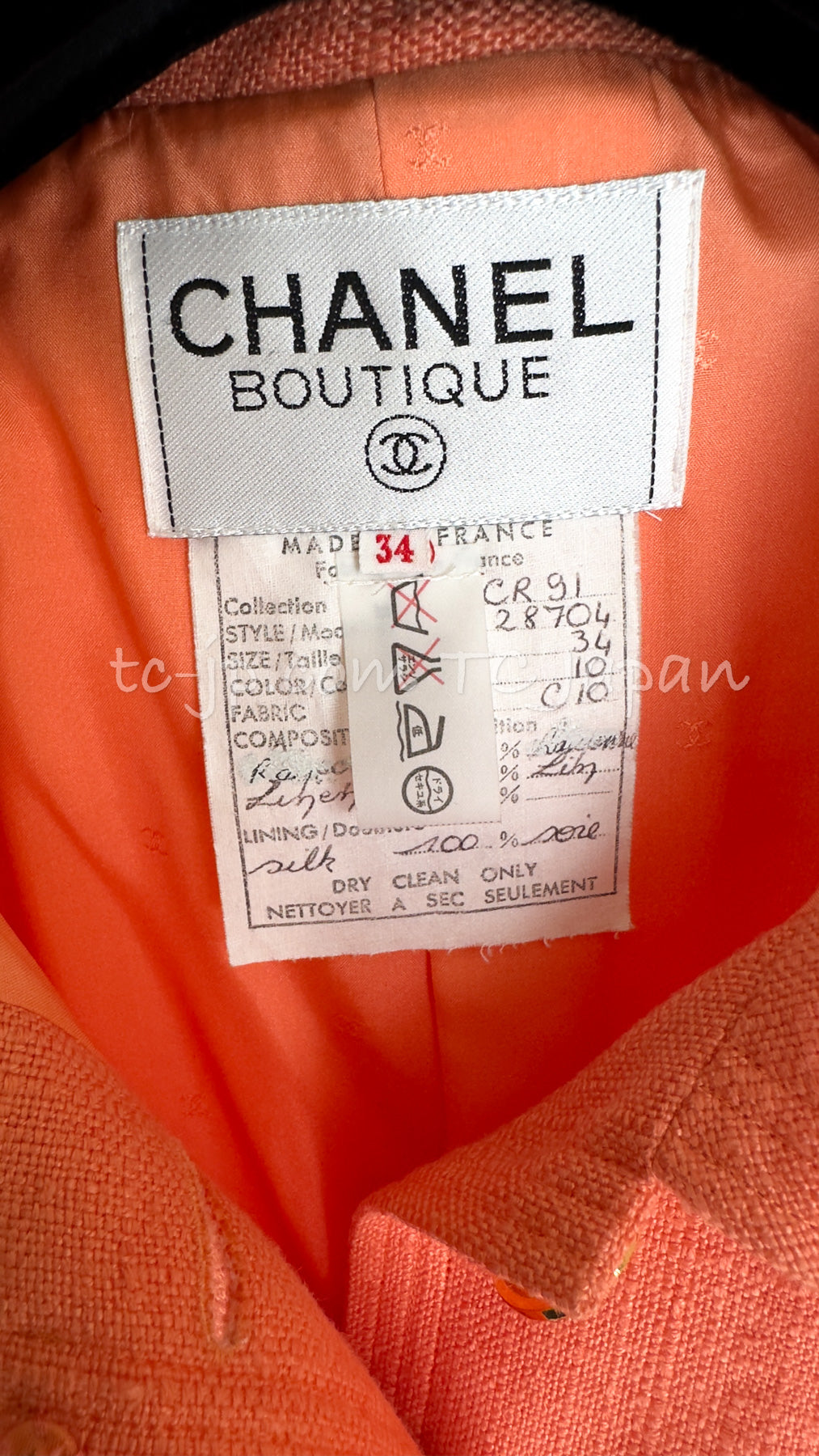 CHANEL 91C Vintage Apricot Gold Button Cotton Jacket Dress Setup 34 36 38 シャネル ヴィンテージ アプリコット CC ゴールド ボタン コットン ジャケット ワンピース セットアップ 即発