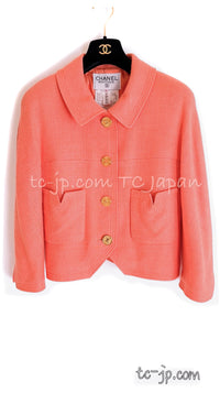 CHANEL 91C Vintage Apricot Gold Button Cotton Jacket Dress Setup 34 36 38 シャネル ヴィンテージ アプリコット CC ゴールド ボタン コットン ジャケット ワンピース セットアップ 即発