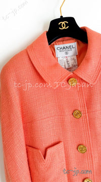 CHANEL 91C Vintage Apricot Gold Button Cotton Jacket Dress Setup 34 36 38 シャネル ヴィンテージ アプリコット CC ゴールド ボタン コットン ジャケット ワンピース セットアップ 即発