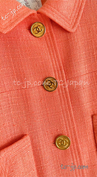 CHANEL 91C Vintage Apricot Gold Button Cotton Jacket Dress Setup 34 36 38 シャネル ヴィンテージ アプリコット CC ゴールド ボタン コットン ジャケット ワンピース セットアップ 即発