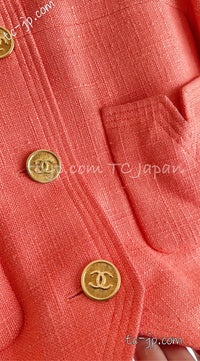 CHANEL 91C Vintage Apricot Gold Button Cotton Jacket Dress Setup 34 36 38 シャネル ヴィンテージ アプリコット CC ゴールド ボタン コットン ジャケット ワンピース セットアップ 即発