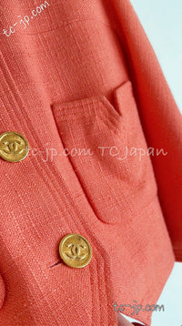 CHANEL 91C Vintage Apricot Gold Button Cotton Jacket Dress Setup 34 36 38 シャネル ヴィンテージ アプリコット CC ゴールド ボタン コットン ジャケット ワンピース セットアップ 即発