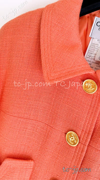 CHANEL 91C Vintage Apricot Gold Button Cotton Jacket Dress Setup 34 36 38 シャネル ヴィンテージ アプリコット CC ゴールド ボタン コットン ジャケット ワンピース セットアップ 即発