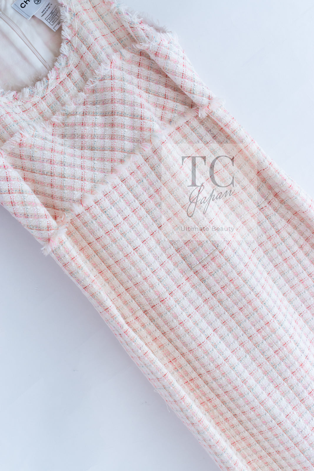 CHANEL 04C White Candy Mix Frill Trimmed Tweed Jacket Dress 36 38 シャネル ホワイト キャンディー ミックス フリル トリム ツイード ジャケット ワンピース スーツ セットアップ 即発