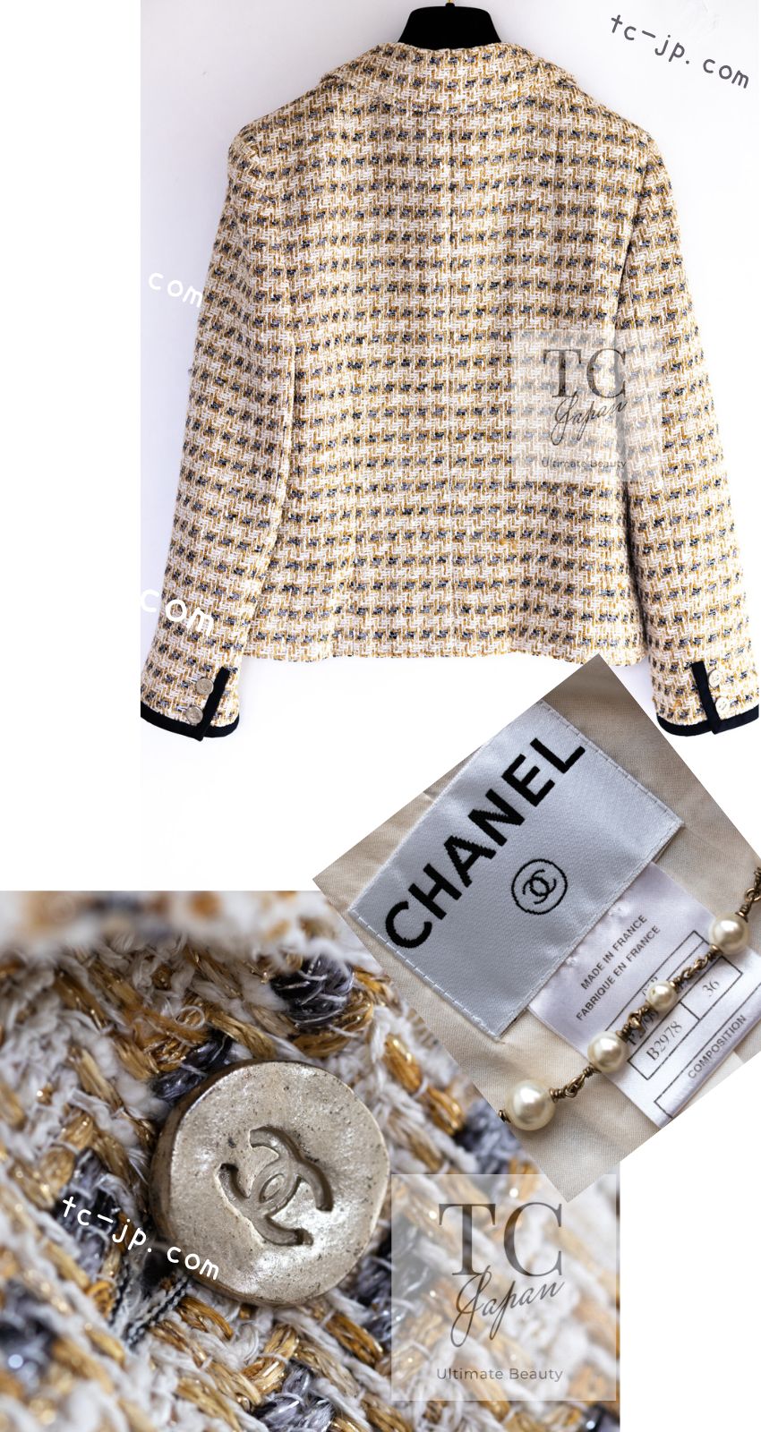 CHANEL 06S Ivory Creme Gold Tone Tweed Jacket Skirt Suit Sharon Stone 36 38 シャネル アイボリー クリーム ゴールド  ツイード ジャケット スカート スーツ 女優シャローン ストーン 即発