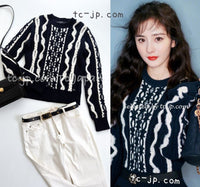 CHANEL 18PF Navy Ivory Wool Cashmere Knit Sweater 34 シャネル ネイビー アイボリー ウール カシミア ケーブル ニット セーター 即発