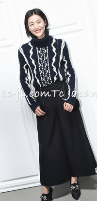 CHANEL 18PF Navy Ivory Wool Cashmere Knit Sweater 34 シャネル ネイビー アイボリー ウール カシミア ケーブル ニット セーター 即発