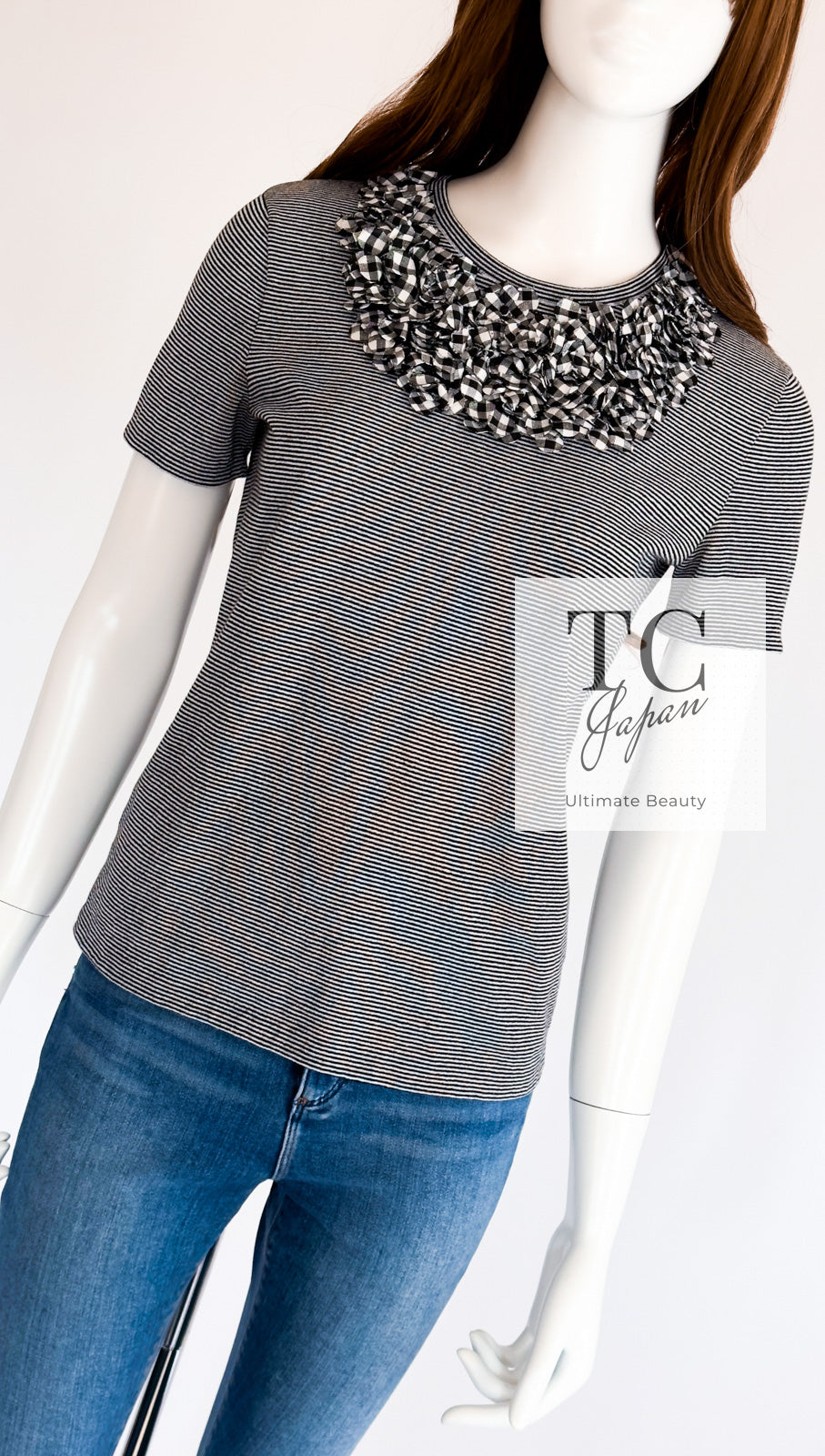 シャネル トップス カットソー Tシャツ CHANEL ブラック ホワイト 