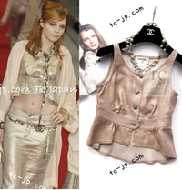 CHANEL 05S Gold Tone Metallic Vest Tunic Tops 34 シャネル ゴールド メタリック ベスト チュニック トップス 即発