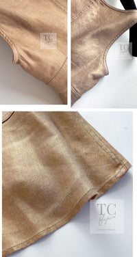 CHANEL 05S Gold Tone Metallic Vest Tunic Tops 34 シャネル ゴールド メタリック ベスト チュニック トップス 即発