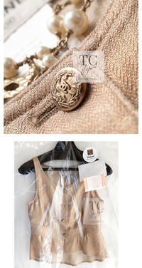 CHANEL 05S Gold Tone Metallic Vest Tunic Tops 34 シャネル ゴールド メタリック ベスト チュニック トップス 即発
