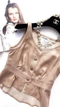 CHANEL 05S Gold Tone Metallic Vest Tunic Tops 34 シャネル ゴールド メタリック ベスト チュニック トップス 即発