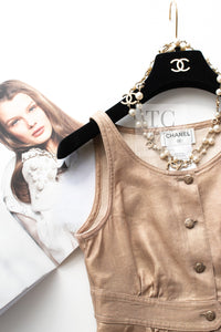 CHANEL 05S Gold Tone Metallic Vest Tunic Tops 34 シャネル ゴールド メタリック ベスト チュニック トップス 即発