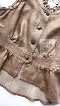 CHANEL 05S Gold Tone Metallic Vest Tunic Tops 34 シャネル ゴールド メタリック ベスト チュニック トップス 即発