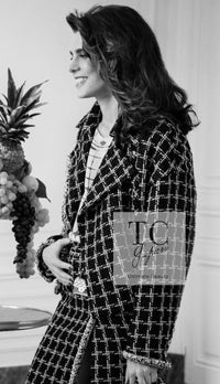 CHANEL 21S Black Beige Silk Cotton Tweed Jacket Silver Chain Trim No.5 Button 38 シャネル ブラック ベージュ シルク コットン ツイード ジャケット シルバー チェーン トリム No.5 ボタン 即発