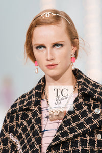 CHANEL 21S Black Beige Silk Cotton Tweed Jacket Silver Chain Trim No.5 Button 38 シャネル ブラック ベージュ シルク コットン ツイード ジャケット シルバー チェーン トリム No.5 ボタン 即発