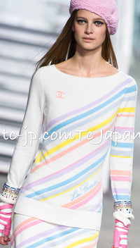 CHANEL 19C Ivory La Pausa CC Logo Rainbow Cashmere Sweater 36 シャネル アイボリー ラ パウザ CC ロゴ レインボー カシミア セーター 即発