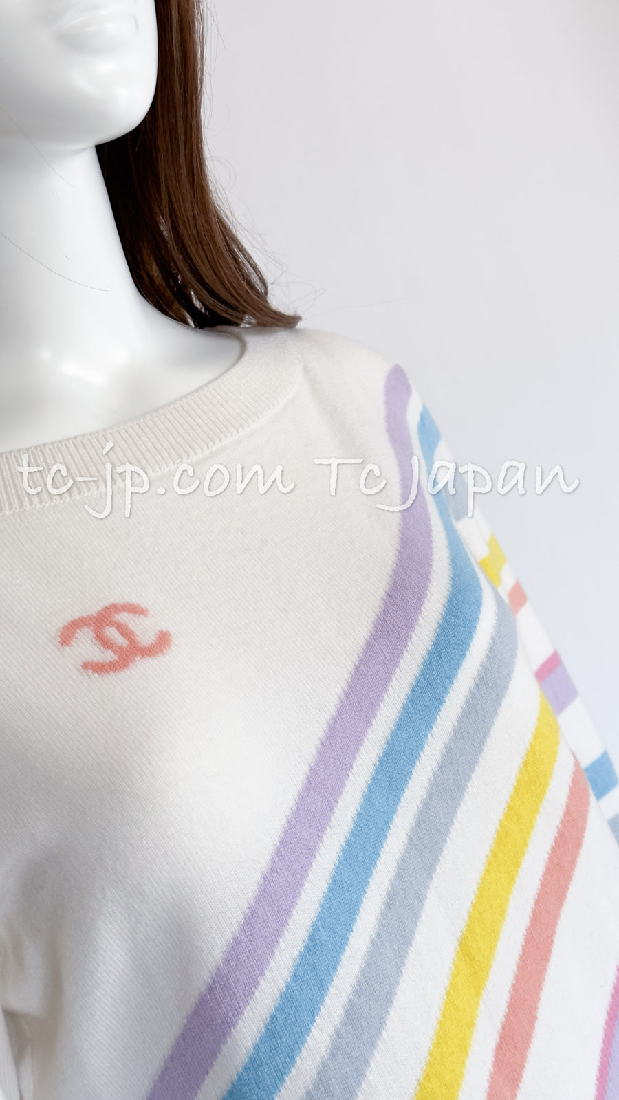 CHANEL 19C Ivory La Pausa CC Logo Rainbow Cashmere Sweater 36 シャネル アイボリー ラ パウザ CC ロゴ レインボー カシミア セーター 即発