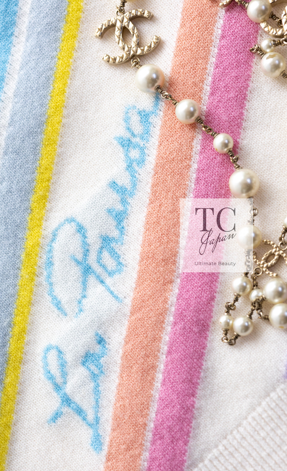 CHANEL 19C Ivory La Pausa CC Logo Rainbow Cashmere Sweater 36 シャネル アイボリー ラ パウザ CC ロゴ レインボー カシミア セーター 即発