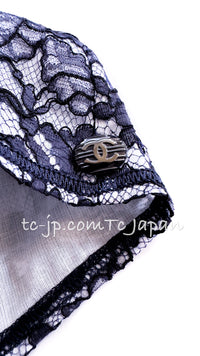 CHANEL 14C Navy White Camellia Lace Tops 36 シャネル ネイビー ホワイト カメリア レース トップス 即発
