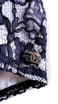 CHANEL 14C Navy White Camellia Lace Tops 36 シャネル ネイビー ホワイト カメリア レース トップス 即発