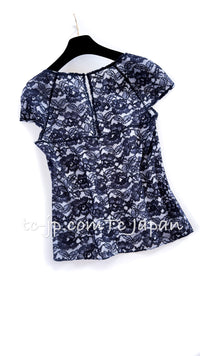 CHANEL 14C Navy White Camellia Lace Tops 36 シャネル ネイビー ホワイト カメリア レース トップス 即発