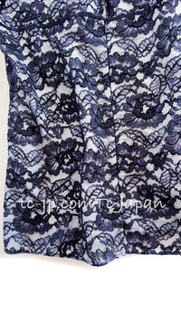 CHANEL 14C Navy White Camellia Lace Tops 36 シャネル ネイビー ホワイト カメリア レース トップス 即発