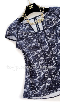 CHANEL 14C Navy White Camellia Lace Tops 36 シャネル ネイビー ホワイト カメリア レース トップス 即発