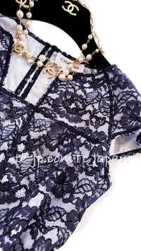 CHANEL 14C Navy White Camellia Lace Tops 36 シャネル ネイビー ホワイト カメリア レース トップス 即発