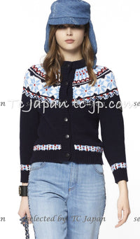 CHANEL 18N Coco Neige Navy Nordic Wool Knit Cardigan 34 シャネル ココ ネージュ ネイビー ノルディック ウール ニット カーディガン 即発