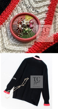 CHANEL 17PS Black Coral White Trim Cashmere Knit Cardigan 34 36 38 シャネル ブラック コーラル ホワイト トリム カシミヤ ニット カーディガン 即発