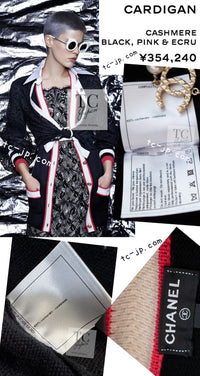 CHANEL 17PS Black Coral White Trim Cashmere Knit Cardigan 34 36 38 シャネル ブラック コーラル ホワイト トリム カシミヤ ニット カーディガン 即発