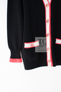 CHANEL 17PS Black Coral White Trim Cashmere Knit Cardigan 40 42 シャネル ブラック コーラル ホワイト トリム カシミヤ ニット カーディガン 即発