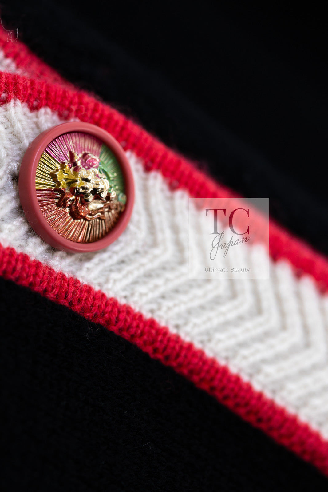 CHANEL 17PS Black Coral White Trim Cashmere Knit Cardigan 34 36 38 シャネル ブラック コーラル ホワイト トリム カシミヤ ニット カーディガン 即発