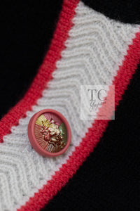 CHANEL 17PS Black Coral White Trim Cashmere Knit Cardigan 34 36 38 シャネル ブラック コーラル ホワイト トリム カシミヤ ニット カーディガン 即発